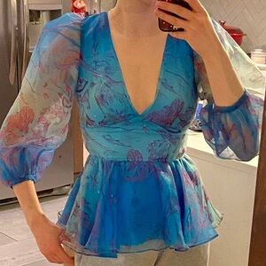 STAUD Blue and Purple Sheer Blouse
